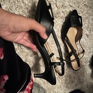 Pair of black flats and black kitten heels- Work appropriate